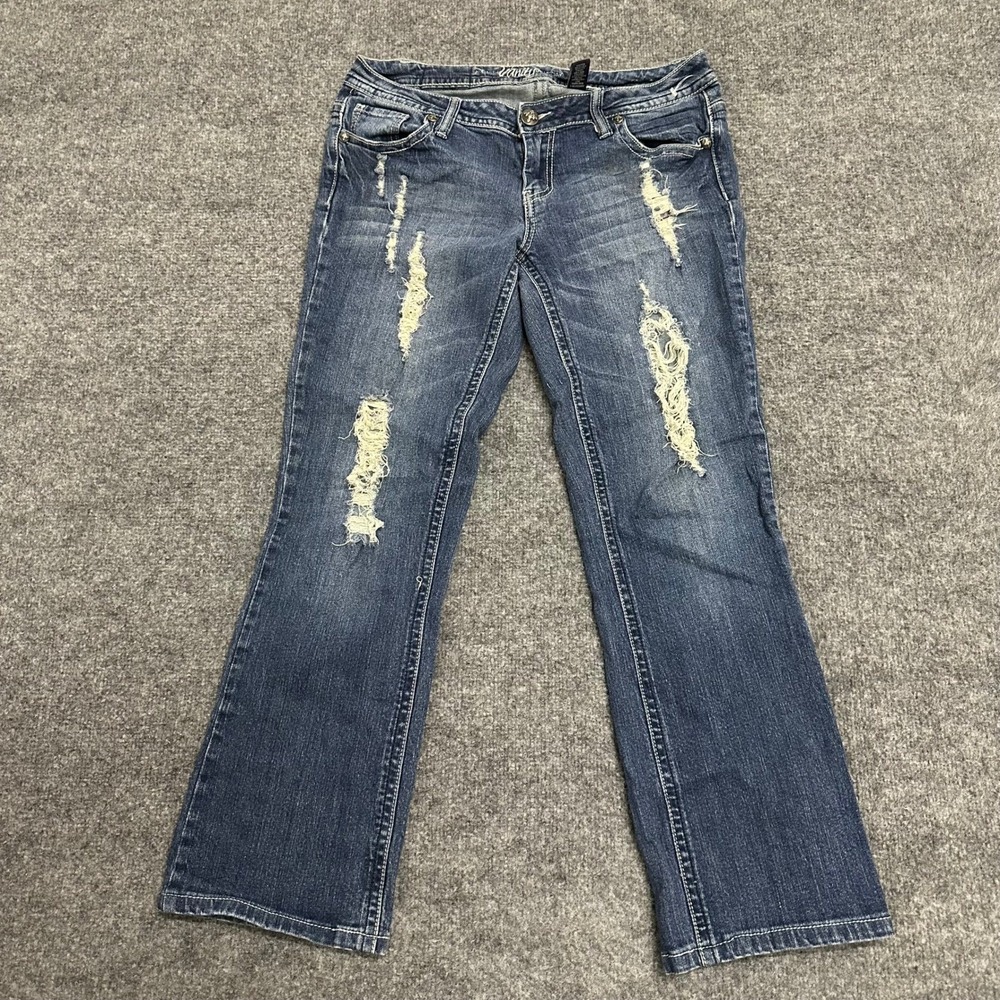 Vanity Jeans Womens Size 30W/33L Blue Distressed Bootcut Embellished Y2K Stretch